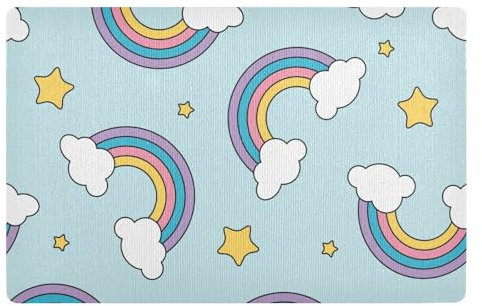 Fussmatte Sanfte Regenbögen Und Sterne Schmutzfangmatte Waschbar Fußmatte Außen Pflegeleichte Teppich, Für Flur, Eingang, Badezimmer, 60x40cm