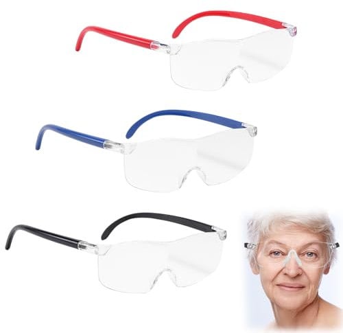 LCUHAVA 3 Stück Lupenbrille 300% Vergrößerungsbrille Lupenbrille für Brillenträger Lesehilfe für Senioren, Anti-Blaulicht zum Lesen, Nähen, Basteln Und für Arbeiten im Nahbereich Geeignet