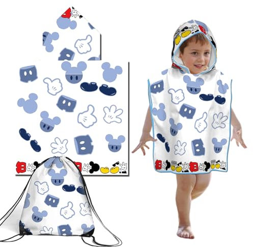 Toalla de Baño con Capucha para Niños, Poncho Microfibra con Bolsa de Cordón para Surf, Piscina y Playa - 2 a 8 Años (Estilo 5)