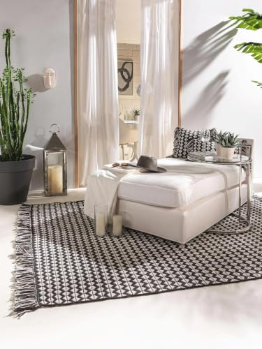 benuta Pure Teppich aus recyceltem Material Morty - Schwarz/Weiß 120x170 cm - Kunstfaser, Recyceltes Material - Rechteckig & im Style: Geometrisch, Boho-Style, Ethno-Style, Hygge & Cozy - Pflegeleicht