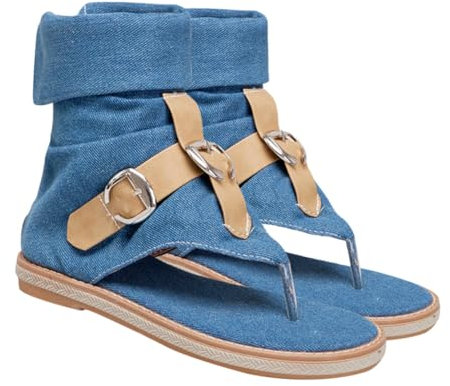 FOMIYES Sandali Estivi in Denim Punta Aperta Scarpe Piatte Eleganti e Leggere Adatte Per Formali e Casual