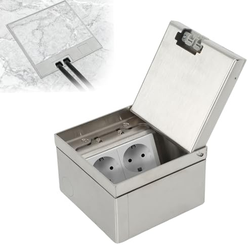 Bodentank Bodensteckdose Schwarz Einbausteckdose Wasserdichte Bodeneinbaudose mit 2AC, Versenkte Steckdose Edelstahl für Boden (Silber-, 3AC+2RJ45)