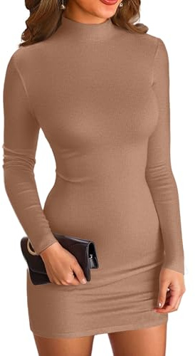 VICHYIE Sexy Edel Damenkleid Mock Hals Bodycon Minikleid Langarm Kurz Enges figurbetont Kleider