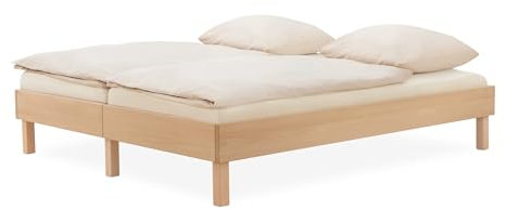 Ehrenkind® Doppelbett Plano, 180 × 200 cm FSC® Zertifiziert | Massiv-Buche Natur | 2‑in‑1 Höhe (Bodenbett oder Standard), Modular und Höhenverstellbar