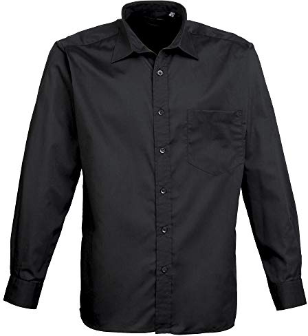 Premier Mens Poplin Long-Sleeved Formal Shirt (16) (Black)
