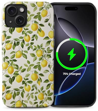 2 in 1 Aesthetic case for iPhone 13/14 6.1 inch Compatible with MagSafe, Full Protection Cell Phone Magnetic Shockproof -Lemon Pattern