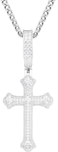 BDDCYWY Moissanit Kreuz Halskette für Männer 925 Sterling Silber Moissanit Cross Anhänger aus 18 Karat Weiß gelb Gold plattiert Hip Hop Diamond Cross Chain Geburtstag