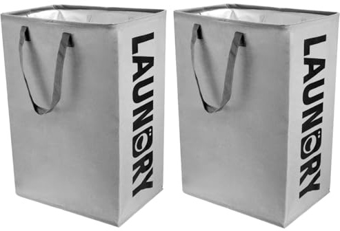 QWORK® 2 Stück 75L Wäschekorb, Faltbar Wäschesammler mit Verstärkten Griffen, für Badezimmer Wohnzimmer