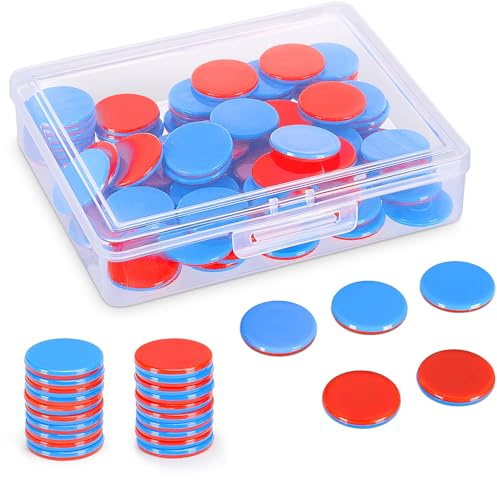 Tiusixsy 100 Stk Wendeplättchen Rot Blau Plastik, Rechenplättchen Grundschule, mit Aufbewahrungsbox Mathe Rechenhilfe Mathematik Wendeplättchen Zählchips für Kinderhände Grundschule Rechenaufgaben
