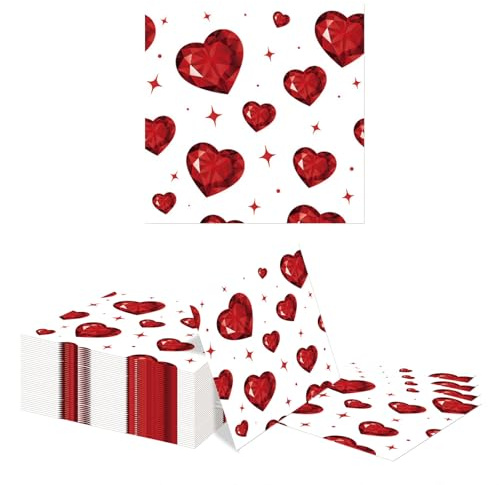 Kotkiddy 40 Stück Herz Servietten 33x33 cm weiche Serviette rot Liebe Deko Familie Restaurant Hochzeit Feier Gäste Tischdekoration Romantisches Dinner Party