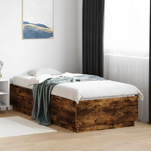 Gecheer Elegant Smoked Oak Bed Frame with Plywood Slats - Modern Design, 100x200 cm Model3209720
