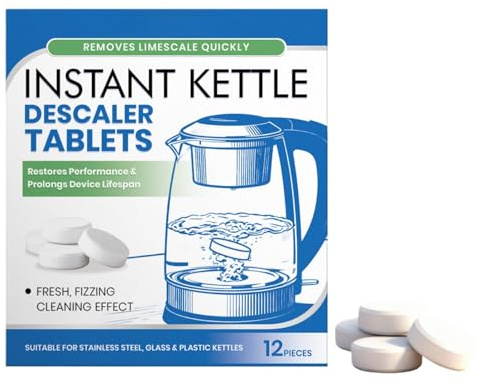 12 Pack Kettle Descaler Tablets,Limescale Remover & All Purpose Cleaner for Coffee Machines,Kettles,Irons,Powerful Descaling Tablets,Limescale Remover Kettle,Limescale Tablets Washing Machine