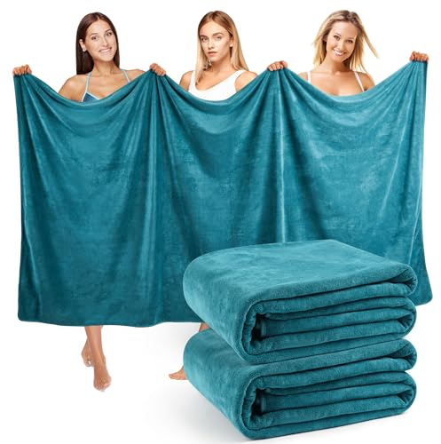 2 Stück XXL Badetuch Groß 100x200 cm - Saunahandtuch & Badehandtuch Groß | Saunatuch & Sauna Handtuch als Strandtuch - Stark Saugfähig & Weich. 420 g/m² Baumwolle, für Damen und Herren. Pfauenblau