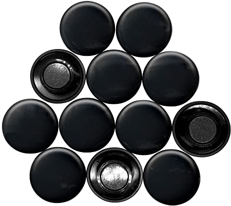 Large Black Planning Office Magnets for Fridge, Whiteboard, Noticeboard, Filing Cabinet - 40mm dia x 8mm high - Pack of 12