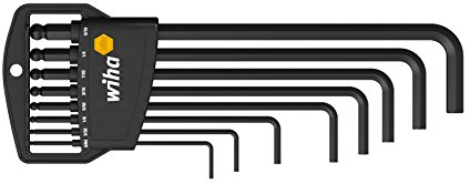 Wiha Stiftschlüssel Set im Classic Halter Sechskant-Kugelkopf, schwenkbar für schwer zugängliche Bereiche, , Zoll-Ausführung 8-tlg. brüniert (01420)