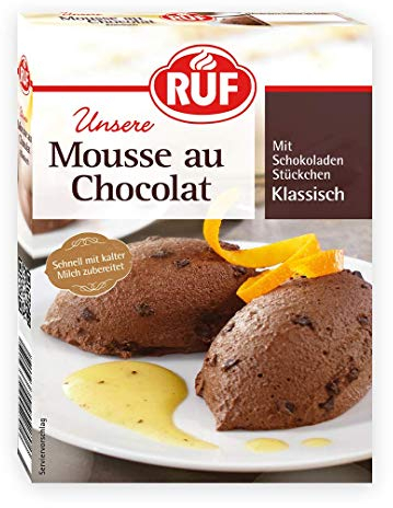 RUF Mousse au Chocolat mit zartschmelzenden Schokoladen Stückchen, klassische französische Nachspeise für Dessert Fans, glutenfrei, 12er Pack (12x100g)