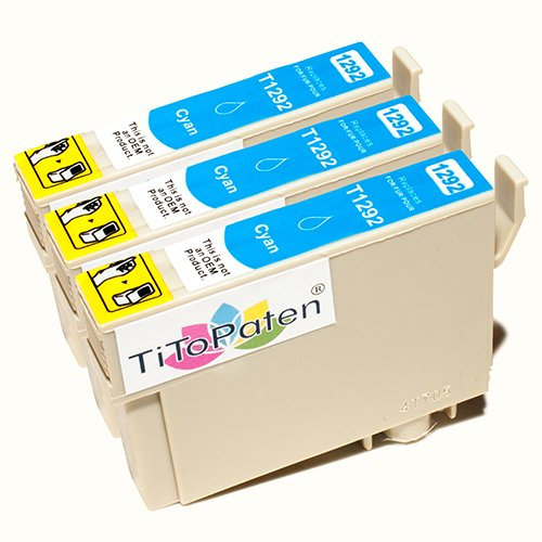 TiToPaten* 3X Epson Stylus SX 525 WD Plus kompatible XL Druckerpatrone ersetzt Typ T1291-1294 - Cyan - Patrone MIT CHIP !!!