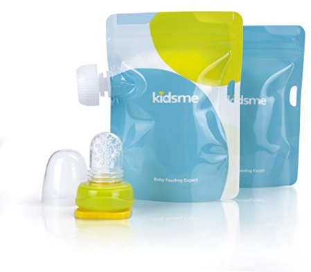 kidsme Quetschbeutel-Set (180ml) - 2er-Pack wiederverwendbare Quetschies mit Silikonsauger