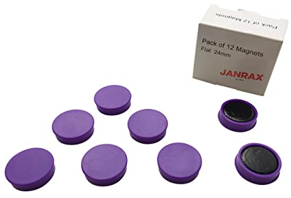 Pack of 12 Purple Round Flat Magnets - 24mm Whiteboard Office Fridge - by Janrax