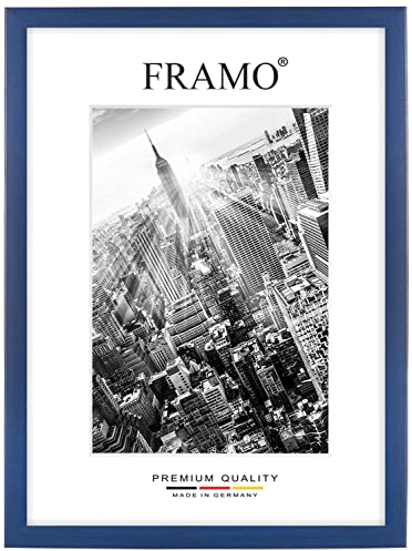 FRAMO Holz Bilderrahmen 70 x 100 cm nach Maß - Dunkelblau gewischt | Größe wählbar | inkl. entspiegeltes Acrylglas | Rahmen für Puzzle | Foto | Poster
