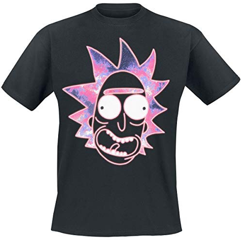 Rick & Morty Herren T-Shirt and Men's Neon Face, Large, Black (TS583098RMT-L), Schwarz, L