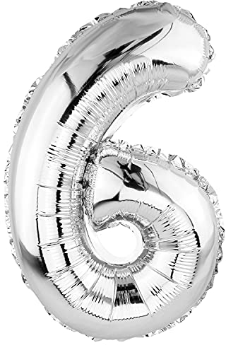 DekoRex Folienballon Silber 40cm Geburtstag Jubiläum Hochzeit Deko (Zahl 6)