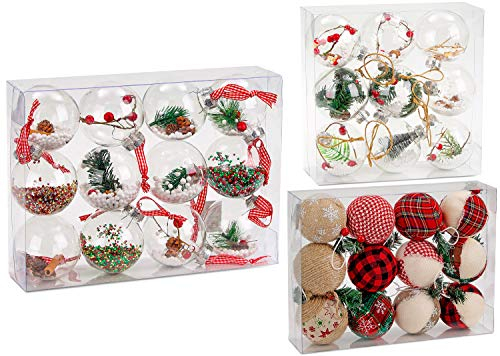 BRUBAKER 12-teiliges Set Acryl Weihnachtskugeln Christbaumkugeln transparent durchsichtig - befüllt - Ø 8 cm - Christbaumanhänger