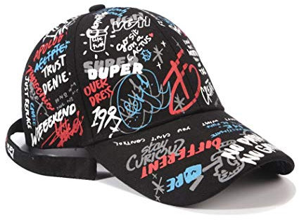 XibeiTrade Casquette de baseball pour homme et femme Motif papillon alphabet graffiti original avec longue sangle, Alphabet noir, M