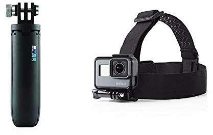 GoPro Shorty Mini Extension Pole with Tripod - Black (Official GoPro Accessory) & Amazon Basics Head Strap Camera Mount for GoPro