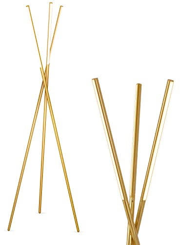Brightech Stix LED Tripod Floor Lamp for Living Room - Dimmable Modern Standing Lamp, with 3 Lights for Bedroom - Contemporary Office Lighting- Gold/Antique Brass
