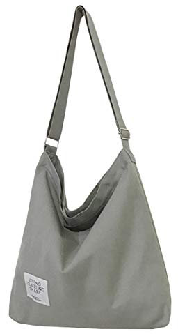 Covelin Damen Retro Große Größe Canvas Schultertasche Hobo Crossbody Handtasche Casual Tote, GRAU, Small