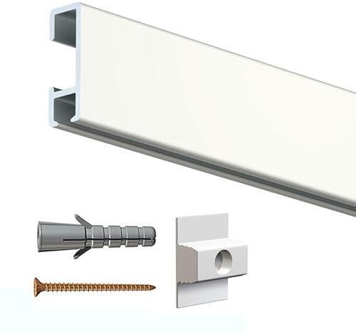 Artiteq - Cimaise Click Rail 200cm cm + Clips, vis et Chevilles Murs Creux - Cimaise Tableau Artiteq Blanc laqué