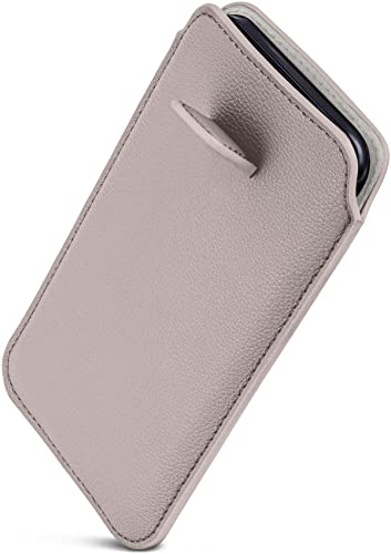 ONEFLOW Liberty Case für iPhone 12/12 Pro Handy Einsteckhülle mit Rückzugfunktion, PU Leder Handytasche, Schutzhülle mit Lasche, Sleeve Etui Hülle zum Einstecken, Hellgrau