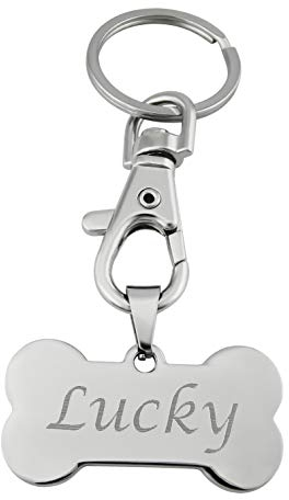 Hanessa Personalisierte Hundemarke mit Gravur silber Knochen Edelstahl 15x40 mm | Halsband Anhänger Hund Gravur | Namensschild Hundehalsband personalisiert