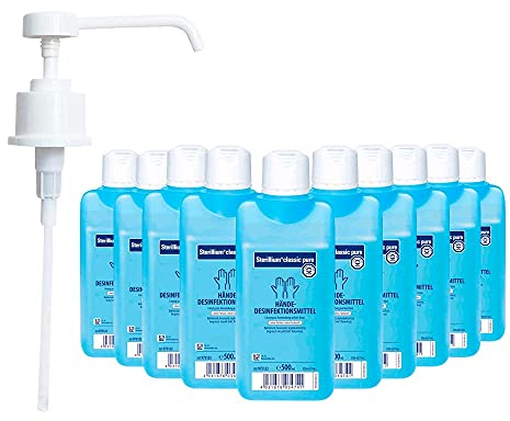 Medicalcorner24 Bode Sterillium Classic Pure Händedesinfektionsmittel, 10x 500ml inkl 1x Bode Dosierpumpe für 500ml Flaschen