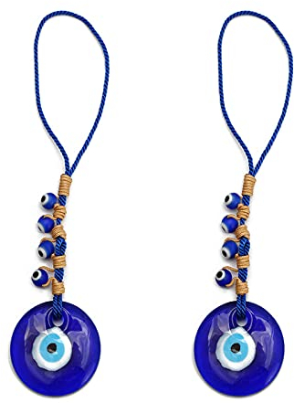 Mikqky 2 Piezas Ojo Turco Azul, Regalo de Bendición Con Colgante de Amuleto, Colgante de Cuentas de Cristal de Regalo de Bendición de Protección de Decoración Del Hogar