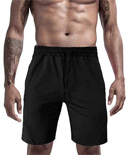 ATRACTIVOLL Pantalones Cortos Deportivos, Cortos para Hombre Shorts Deportivos Fitness Pantalón Cortos para Entrenamiento Pantalón Correr con Bolsillo Secado Rápido Pantalón Corto, Negro, S