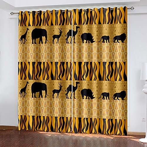 NuAnYI Vorhänge Wohnzimmer Braun Afrika Tier Elefant 3D Thermovorhang Zum Schutz Vor Sonne Ungewollten Blicken, Verdunkelungsvorhänge, Blickdichter Vorhang Für Schlafzimmer, Wohnzimmer 150x166CM