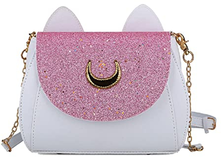 LIAOLI Mode Frauen Kawaii Handtasche Moon Sailor Luna Cosplay Messenger Crossbody Katze Geldbörse Pailletten Satchel Schultertasche