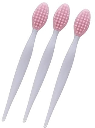 3 Pack Lip Scrub Tool Silicone Lip Brush Exfoliating Double-Sided Lip Scrubber Tool for Plump Smoother Fuller Lip Appearance(Pink)