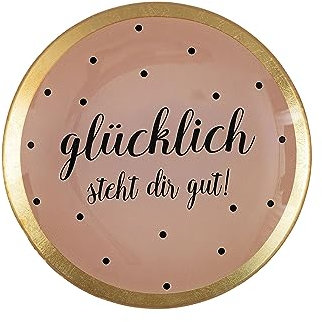 Gift Company Love Plates, Glasteller M, Glücklich Steht..., rund, rosa, 13x1x13cm