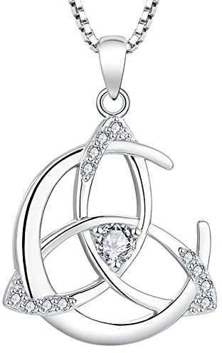 YL Keltische Halskette aus 925er Sterlingsilber 12 Geburtssteine Zirkonia Mond und keltischer Knoten Anhänger für Damen, Kettenlänge 45 + 3 cm
