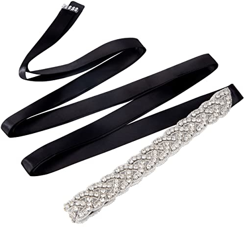Jeesblsy Kristall Strass Gürtel Hochzeit Satin Schärpe Brautgürtel für Party Brautjungfernkleider Ballkleid Abendkleider Taillengürtel Zubehör,Schwarz