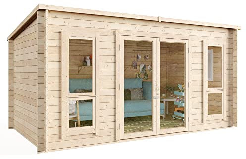 BillyOh Log Cabin Summerhouse Garden Office Studio Summer House Modern Pent Carmen Outdoor Room (Pressure Treated, 14 x 8)