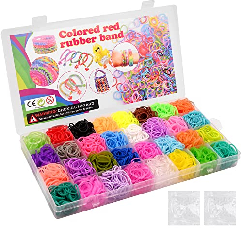 TSLBW Loom Bänder Set 2000+ Bunte Gummibänder in 32 Farben Drehbänder mit S-Clip für DIY-Armbänder zur Herstellung von handgefertigten Armbändern Freundschaftsarmband-Kit