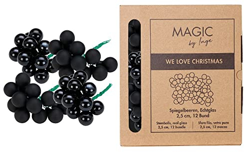 Weihnachtskugeln am Draht Glas 2,5cm x 144 Stück Spiegelbeeren in Kartonbox schwarz Ebony Black