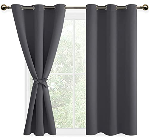 DWCN Vorhang Blickdicht mit Vorhang Raffhalter Verdunkelungsgardinen mit Ösen 2 Stücke Thermogardine, Blackout Curtain Verdunkelung Thermovorhang, Dunkelgrau,160x106cm(HxB)