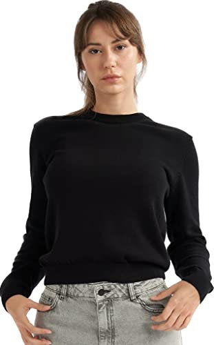 alsestudio Women`s Crewneck Jumper 100% Cotton Premium Quality Silk Touch Long Sleeve Pullover Essential Style Knitted Sweaters for Women (Black, L)