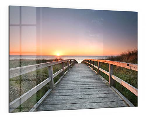 DEQORI Glas-Magnettafel | 120x90 cm groß | Motiv Strandpfad in Abendsonne | Memo-Board aus Glas | Magnetboard inkl. Magnete, Stift & Tuch für Küche & Büro | Tafel magnetisch & beschreibbar