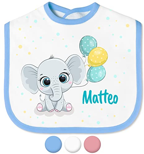 Babylätzchen mit Namen für Mädchen & Jungen – Lätzchen für Baby & Kleinkind personalisiert - mit Klettverschluss – Spucktuch Latz Kinderlätzchen - Geschenk für Kleinkinder (Elefant, Blau)